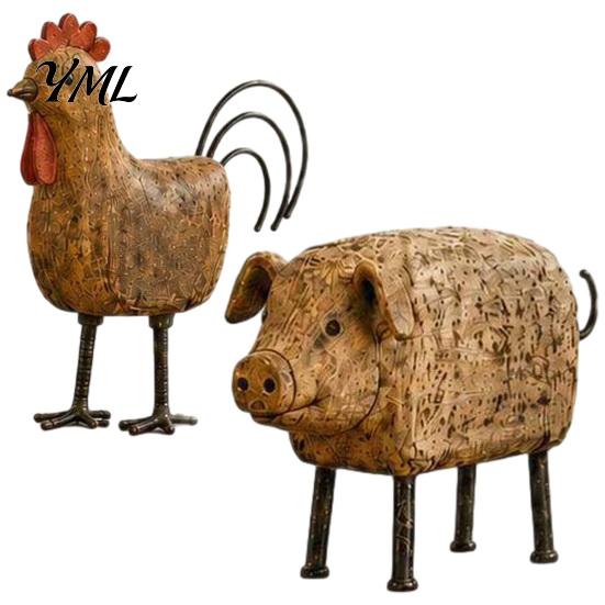 Unique Housewarming Gifts for Friends Country Style Pig/Rooster Figurine, Resin Rustic Farmhouse Animal Statue, Pastoral Handcrafted Crafts