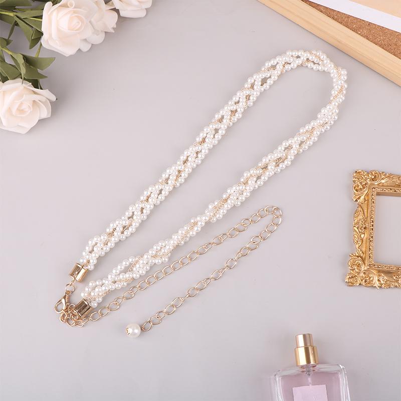 Элегантный женский жемчужный пояс с эластичной пряжкой и цепочкой из жемчуга, женская одежда, аксессуары