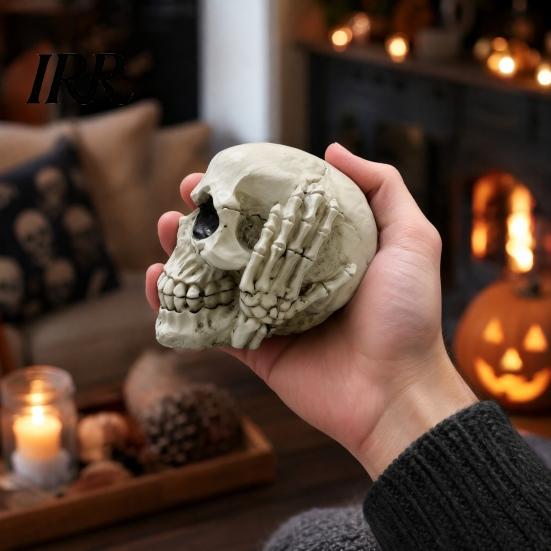 Skull Figurine Halloween Figurine, Hear See Speak No Evil Skeleton Head Realistic Texture Statue, Gothic Resin Home Decor for Desk, Bookshelf, Mantel,