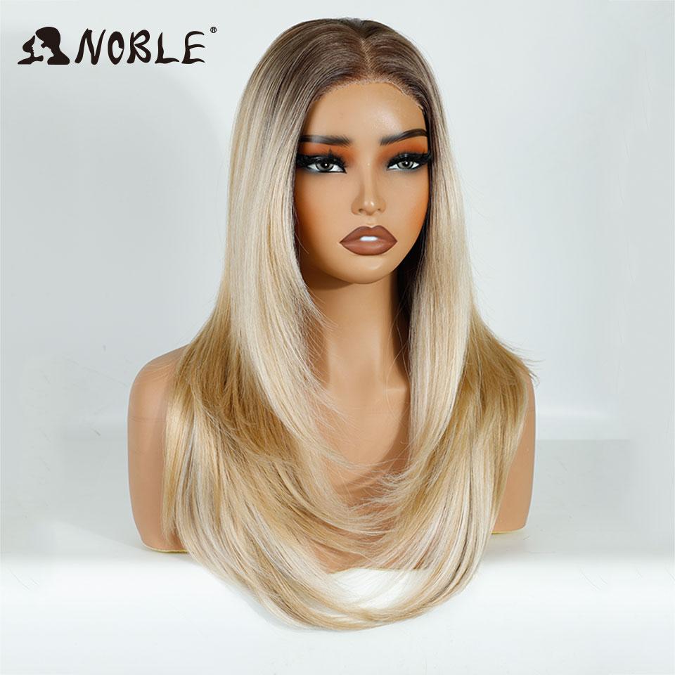 Noble Synthetic Lace Front Wigs For Women 13x3 Straight Lace Wig Pre Plucked Layered Wig Ombre Blonde Brown White Cosplay Wig