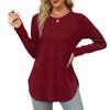 Womens Long Sleeve Round Neck Shirts Side Split Basic Loose Tunic Tops Casual Shirts