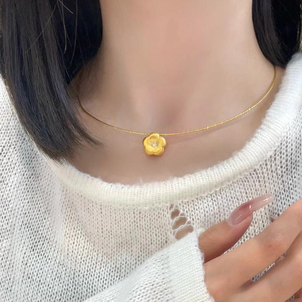 Women Jewelry Set Gold Plated Diamond Flower Necklace Elegant Plum Blossom Bracelet Floral Earrings Ring