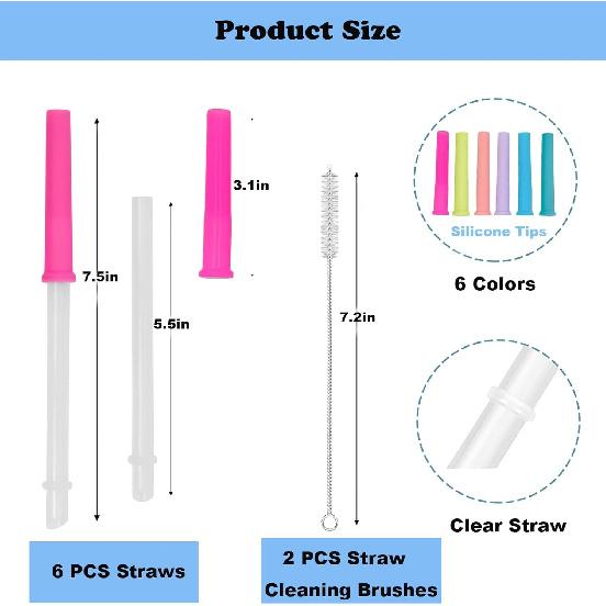 6 PCS Straws Replacement Compatible with 14 oz Reduce Kids Coldee 2.0 Tumbler - Reble Silicone Valve and Straw with Cleaning Brush - Spill-Proof