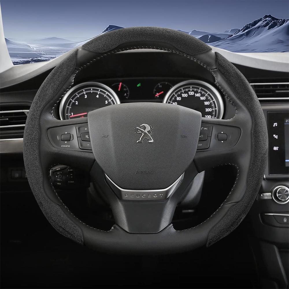 vcxja9 Suitable for Peugeot Sports Suede Steering Wheel Cover with Split Snap-On Anti-Slip Design for Models Such as 208 E-208, 2008 E-2008, 3008