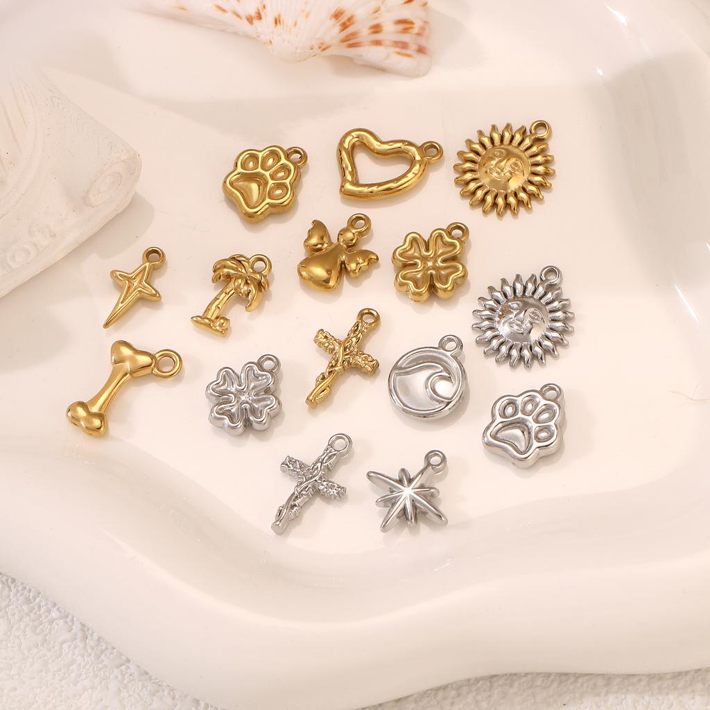 3Pcs Pet Dog Claw/Compass North Star/Sea Wave/Cat's Paw Charms Stainless Small Pendants for Necklace Bracelet DIY Jewelry Making