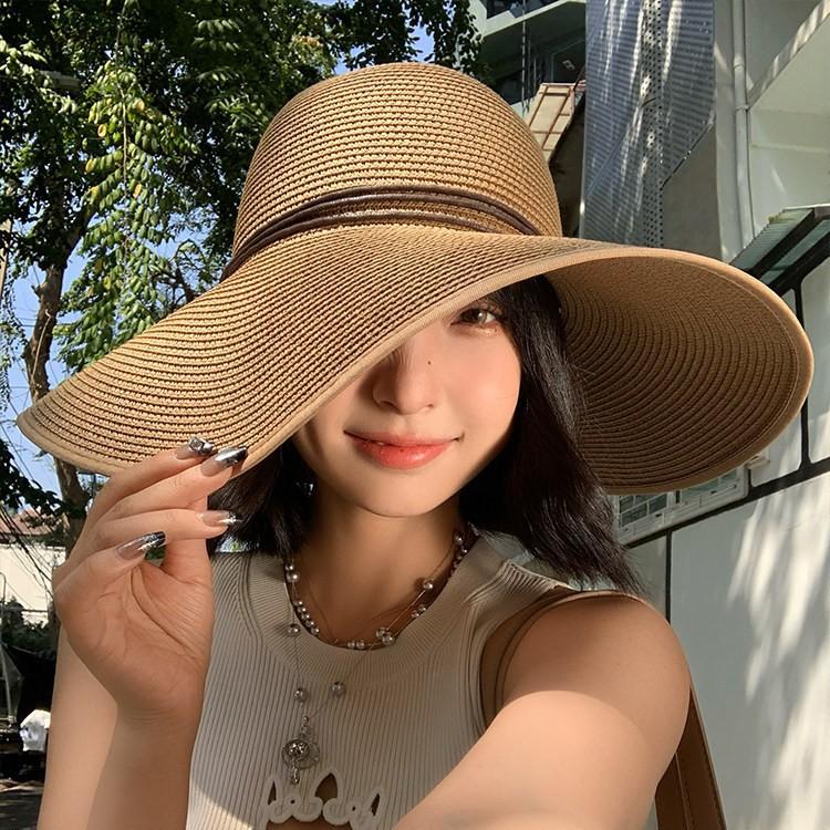 French large brim straw hat women's spring new holiday style seaside sun hat foldable sun hat tide