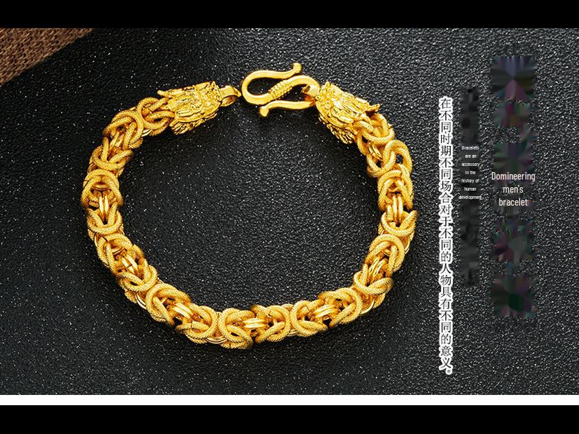 Браслет из вьетнамского золота с головой дракона из песка — ретро-дизайн, 24-каратное позолоченное латунное украшение для мужчин и женщин