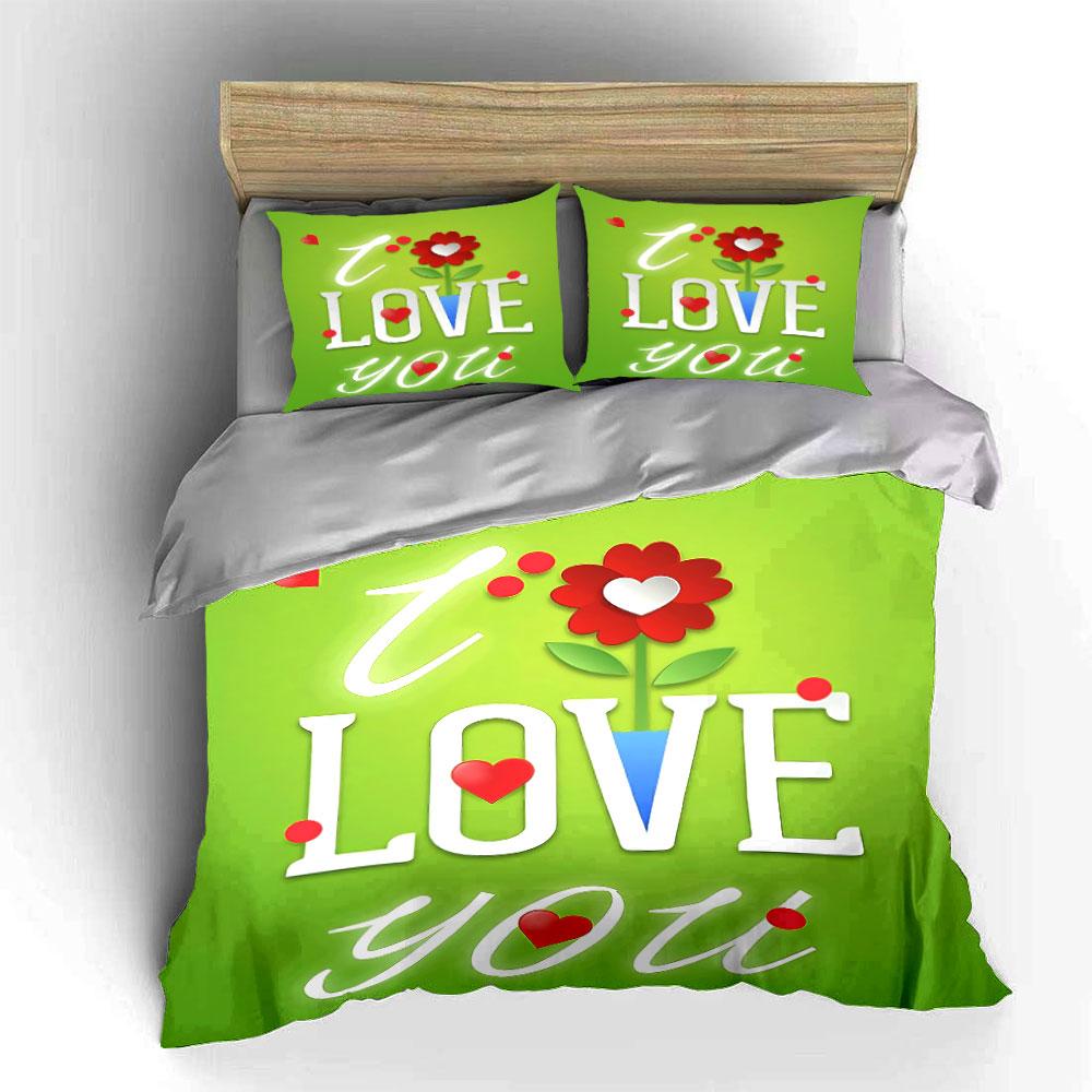 "I Love You Green Bedding Set" Bedding Duvet Cover Set Duvet Cover Pillowcases (1 * Duvet Cover 2 * Pillowcases, without duvet insert)
