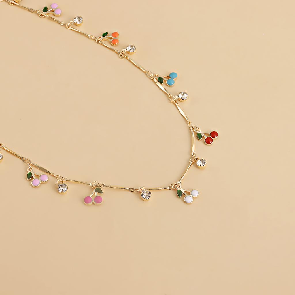 ins colorful drip cherry zircon pendant necklace Spice girl choker explosive item necklace