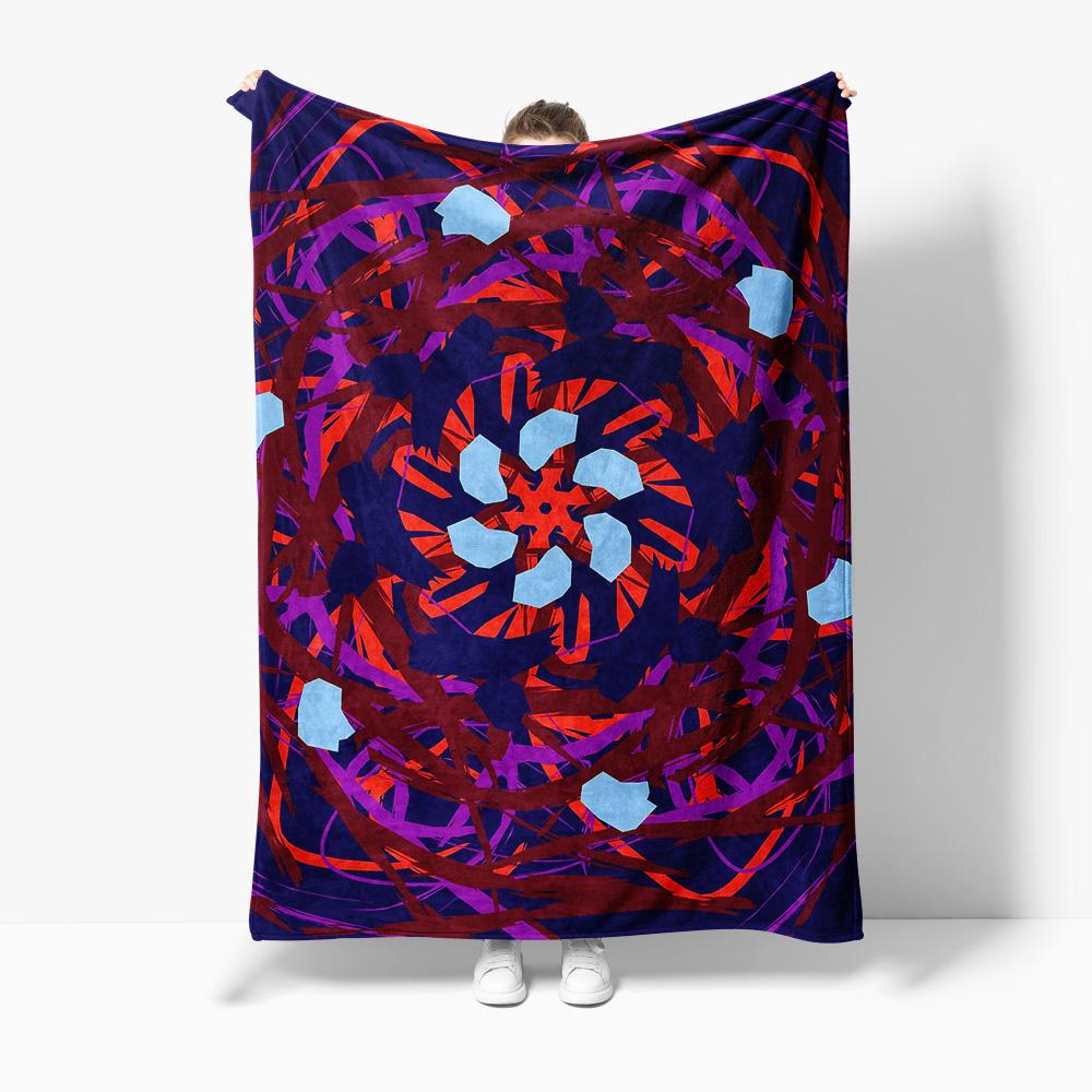 Vibrant Abstract Geometric Blanket Red Blue Swirl Knitted Throw Soft Warm Bed Sofa Decorative Home Decor Gift