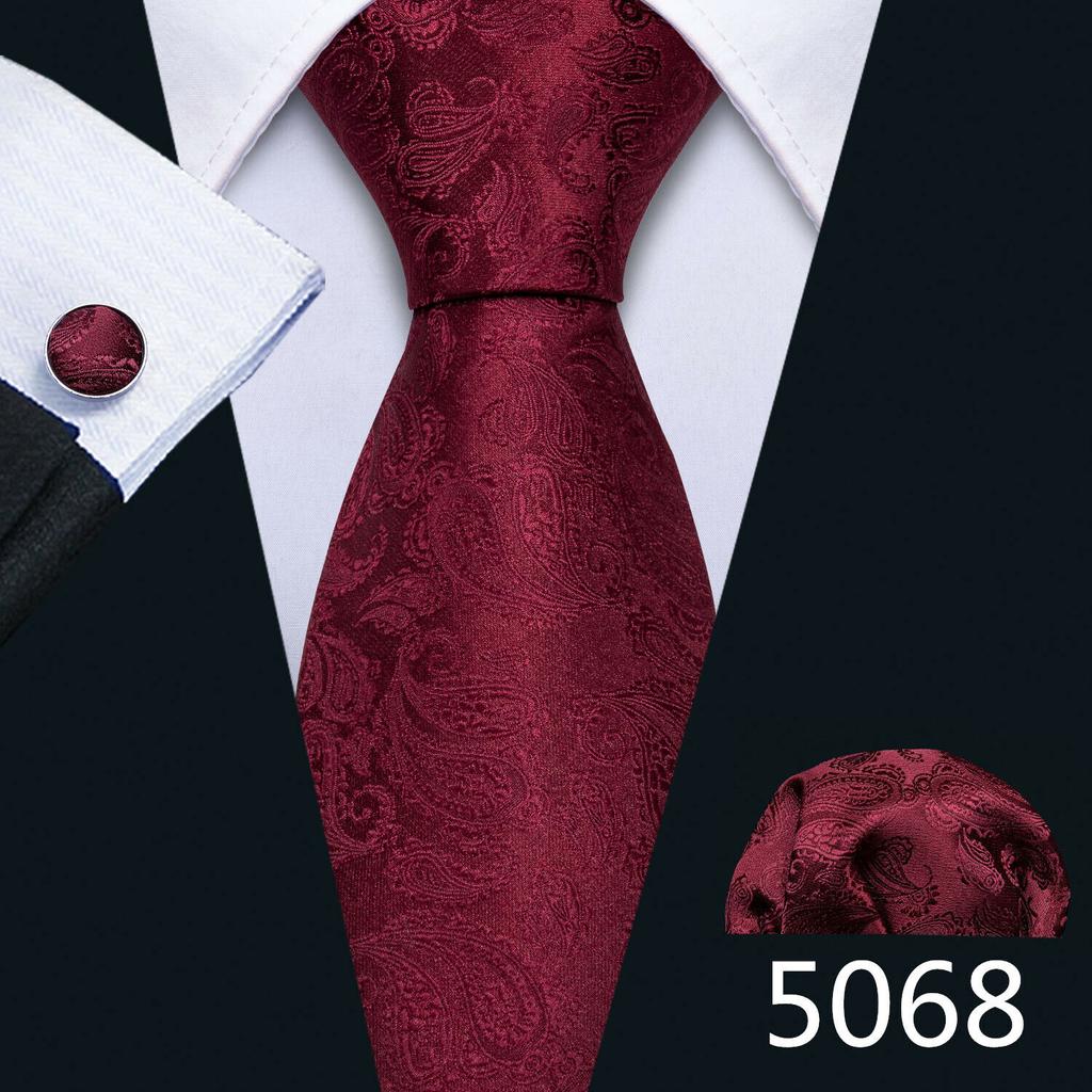 Barry.Wang Галстуки для мужчин, галстук, носовой платок, набор запонок, бордовый полосатый жаккардовый свадебный комплект