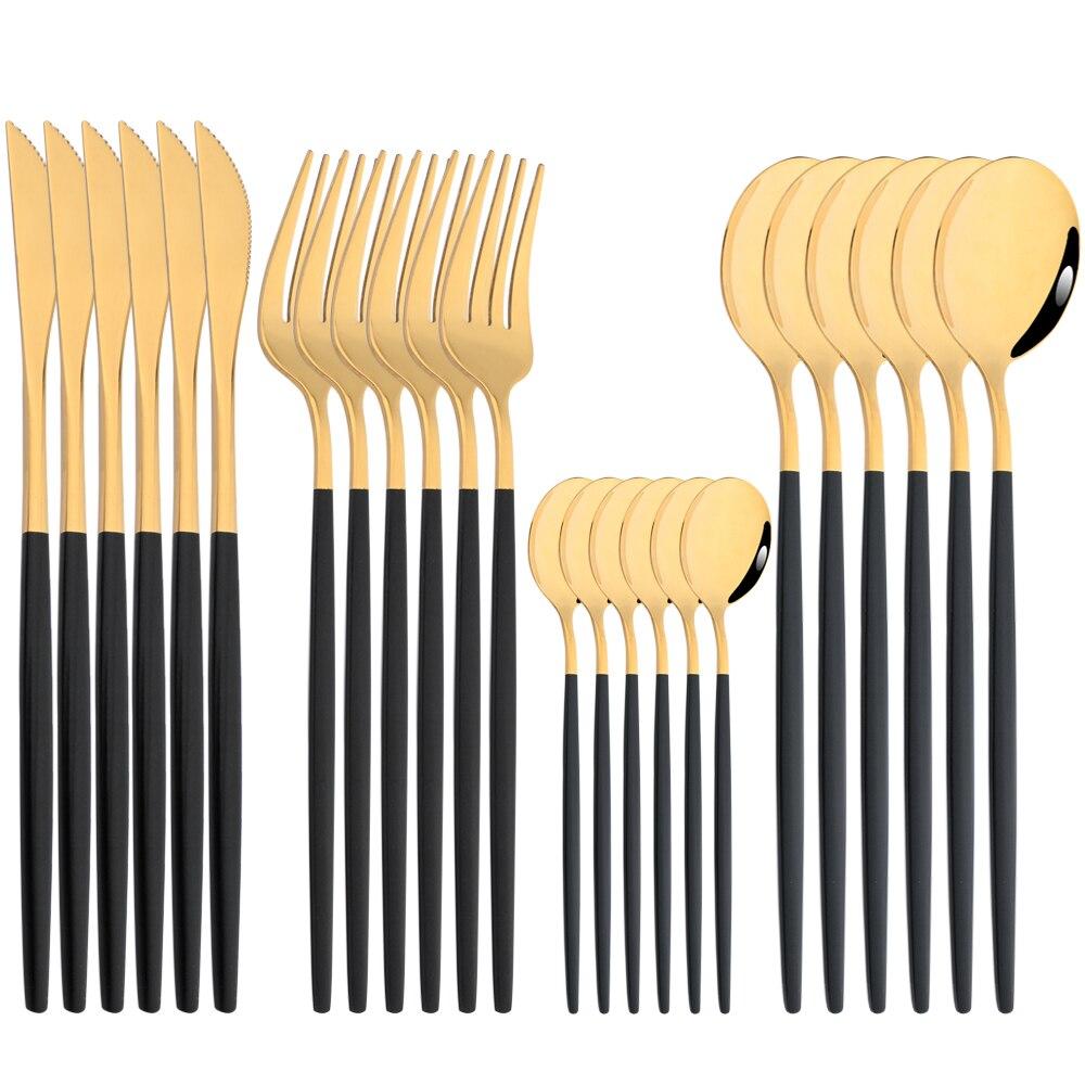 Mirror 24pcs Dinnerware Set Western Stainless Steel Cutlery Set Black Fork Spoon Silverware Set Knife Flatware Set Tableware Set