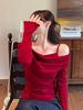 Women's Off-Shoulder Knit Sweater: Autumn/Winter Slim-Fit Pink Swing Neck