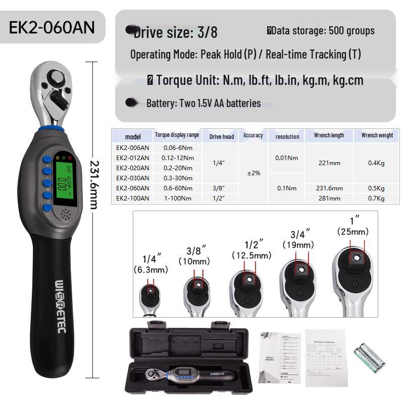 High-Precision Adjustable Digital Torque Wrench with Mini Display for Measuring High Torsion