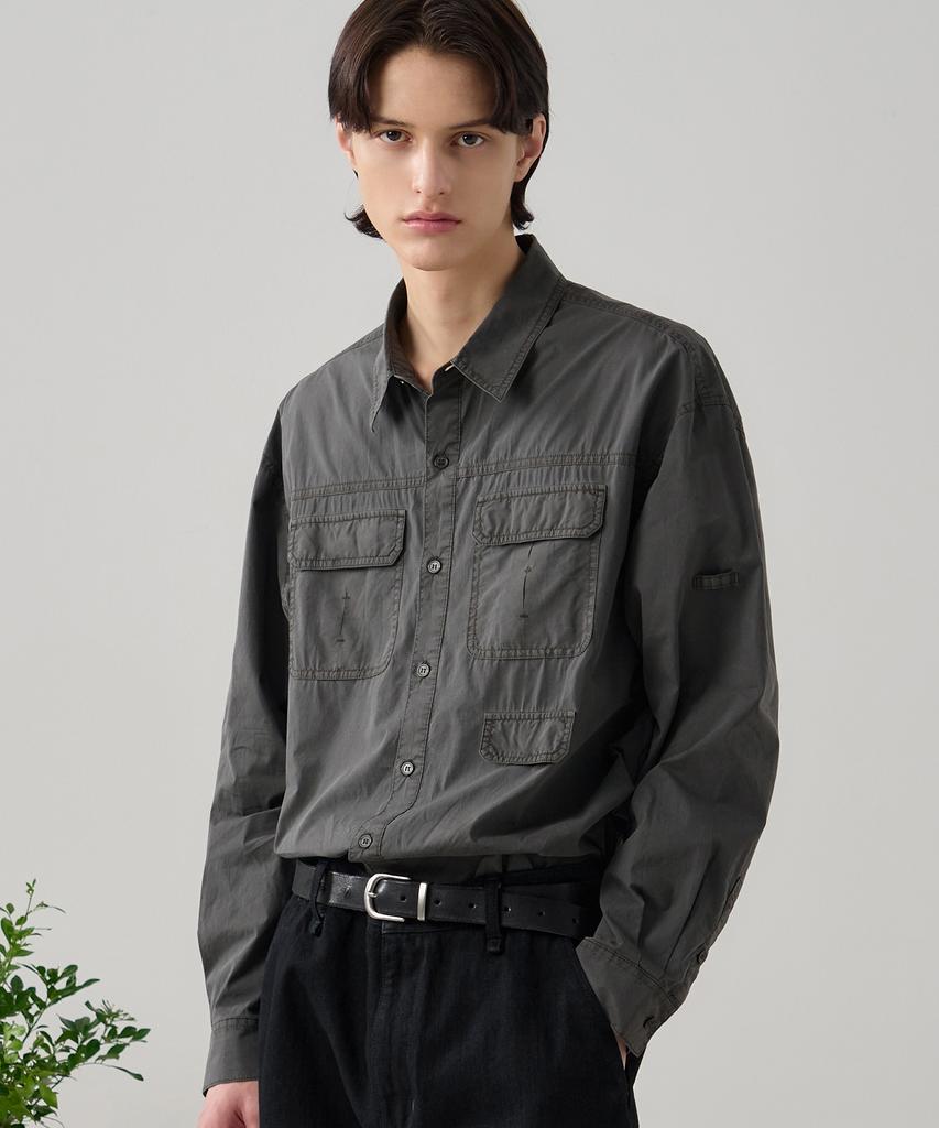 DRAW FIT Arkman Cotton Dyed Work Shirt [Charcoal]
