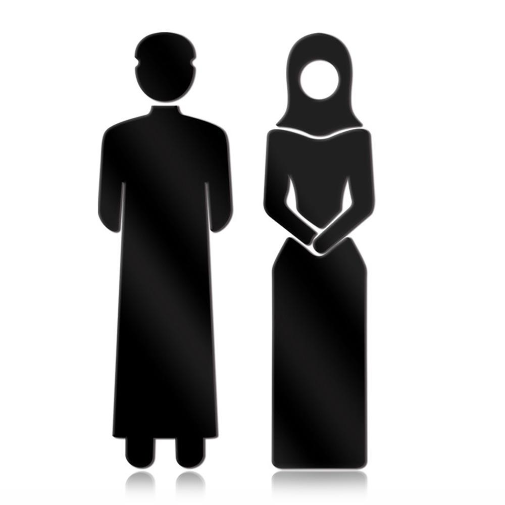 3D Arab Toilet Sign Sticker Acrylic Men Women WC Signage Board Mirror Surface DIY Accessories WC Sign Plate Shopping Mall