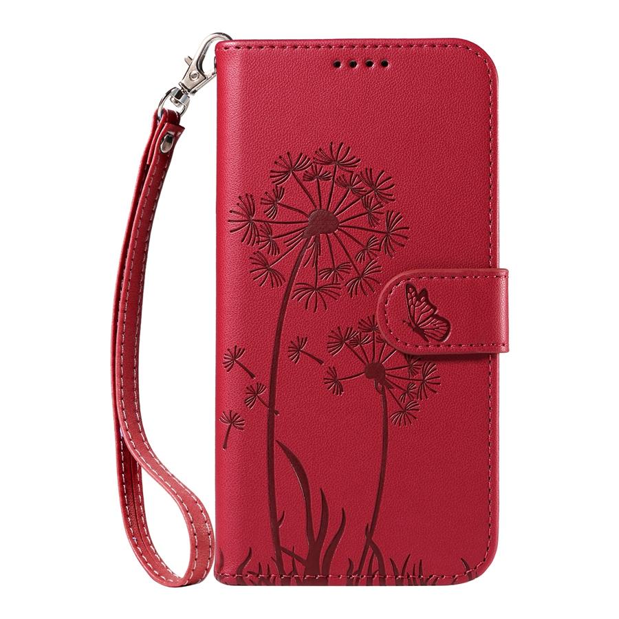 Embossed Dandelion Premium Leather Phone Case for Samsung S25 S24 S23 S22 S21 A16 A26 A56 A15 A35 A55 A14 A34 A54 A13 A53 Wallet Case with 2 Straps
