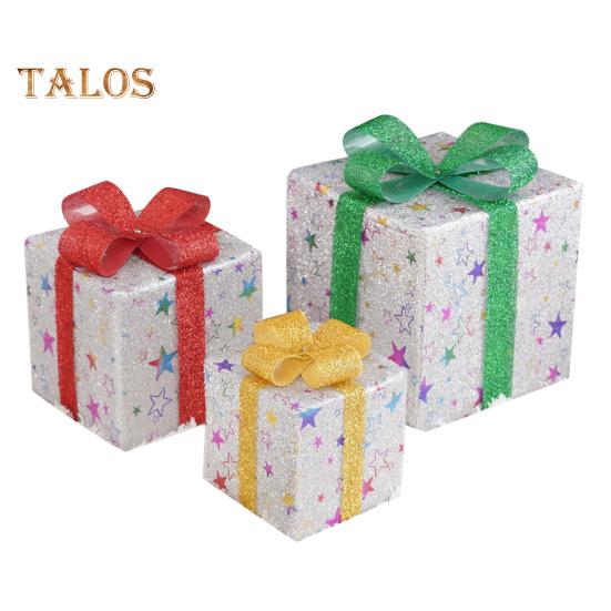 3 шт. Рождественские светящиеся подарочные коробки с функцией памяти, портативные светящиеся подарочные коробки на батарейках, рождественские украшения