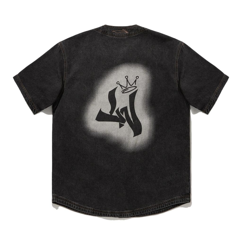 Li Ning Надпись Однобортная Мягкая Удобная Дышащая Универсальная Джинсовая Куртка с Коротким Рукавом Мужские куртки Черный AJDU137-2