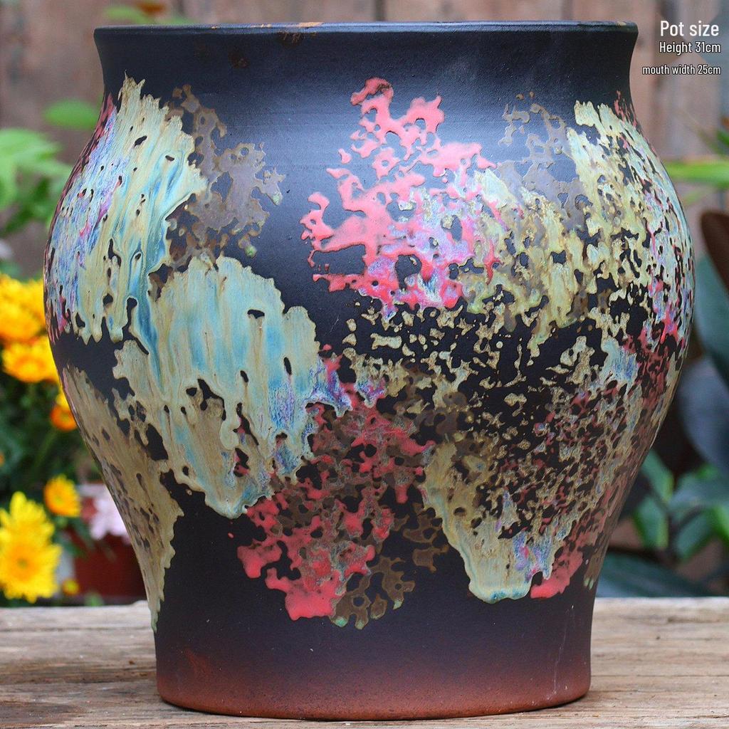 Vintage Ceramic Pot for Indoor/Outdoor Use – Large, Breathable Coarse Pottery for Green Plants, Tall Wide Mouth Design for Bougainvillea & Succulents