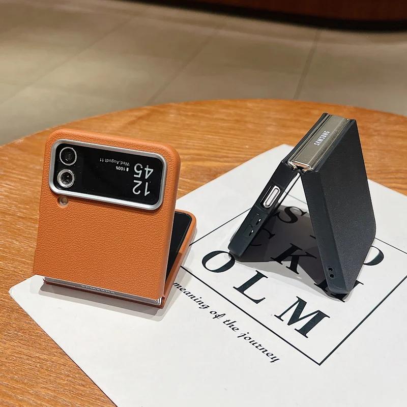 Кожаный чехол с текстурой TPU для Samsung Galaxy Z Flip 6 5 4 3 5G, мягкий складной силиконовый чехол для телефона Samsung Z Flip6 Flip5 Flip4