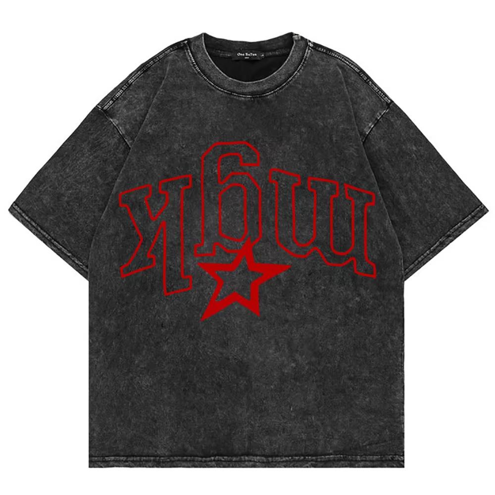 Vintage Washed Mgk Lost Americana T-Shirt Summer Fashion Men Streetwear Hip Hop Oversize Acid Wash Tees Shirts Tops