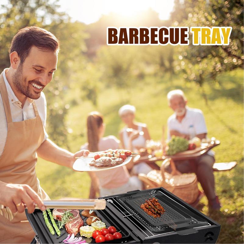BBQ Grill Topper Pan Barbecue Tray Nonstick Double-Size Grill Pans Camping Cookware Indoor Outdoor Use For Charcoal Grills