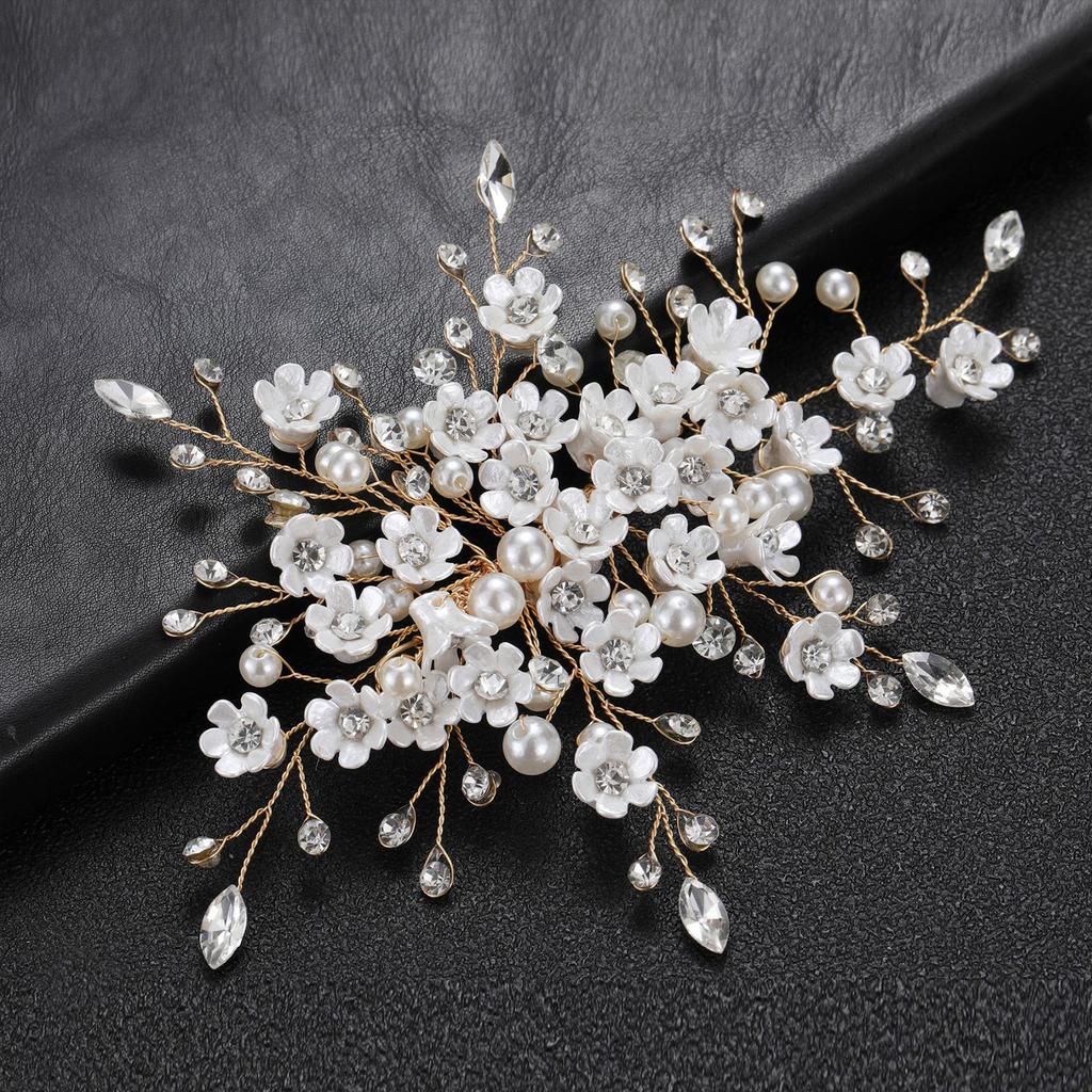 Crushed Hair Clip Barrettes Faux Pearls White Flower Hair Weaving Jewelry for Gown Dress Hairstyle Making Tools