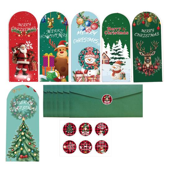 Набор рождественских поздравительных открыток Складные открытки с наклейками и конвертами Дизайн в рукописном стиле Открытка для праздничных пожеланий