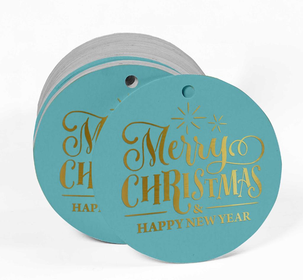 Inkdotpot Pack Of 100 Real Gold Foil Paper Tags Merry Christmas & Happy New Year Text Favor Hang