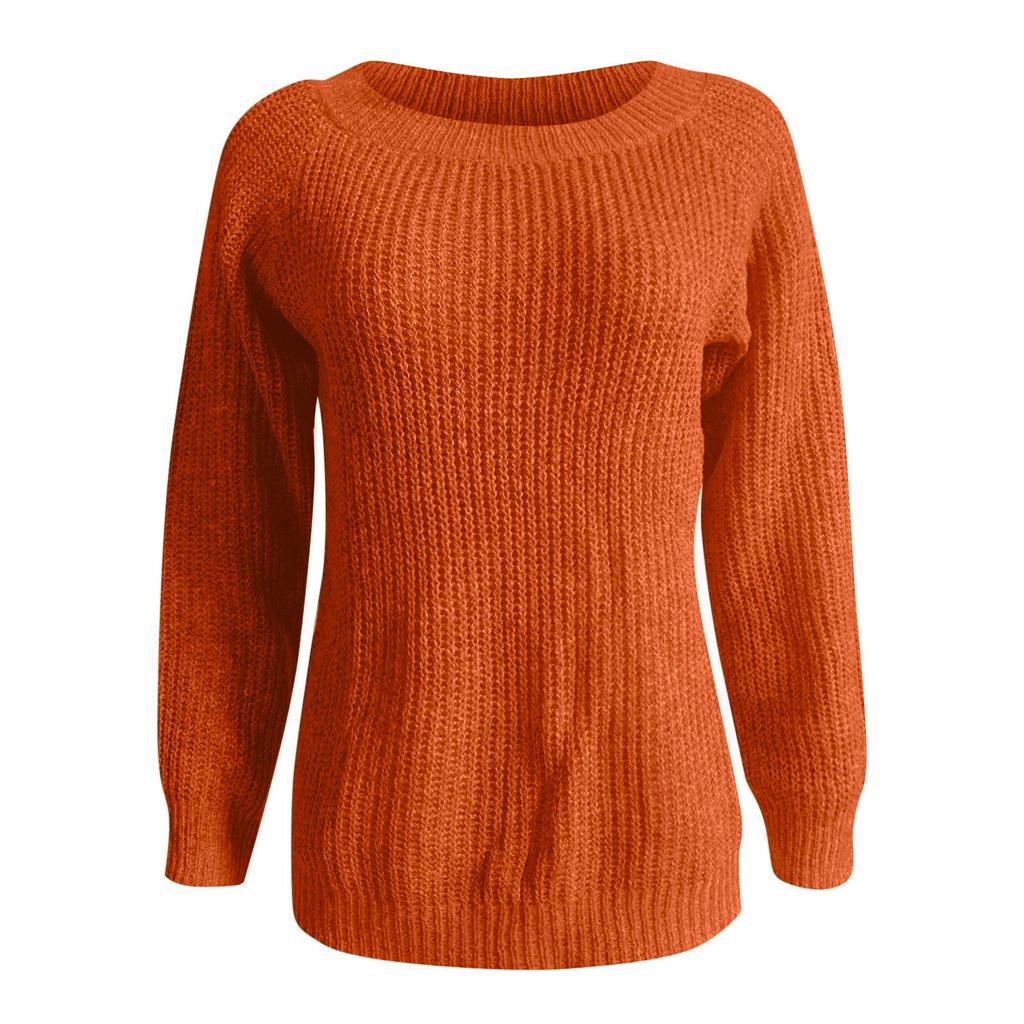 Женский модный повседневный однотонный круглый вырез пуловер свободный свитер с длинными рукавами топ