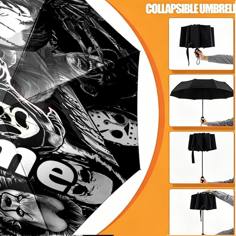 Custom Name Personalized horror movie Print Umbrella, Auto Open Close, 8‑Rib Sturdy Frame, Commute Camping Hiking Use, Birthday Gift