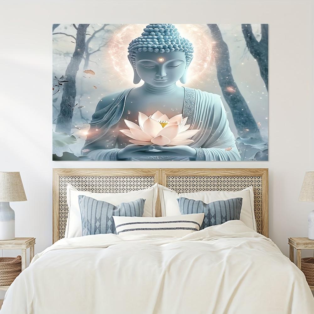 Buddha Tapestry Wall Hanging White Lotus Zen Decor for Meditation Room Home Spiritual Yoga Studio Minimalist Enlightenment Art