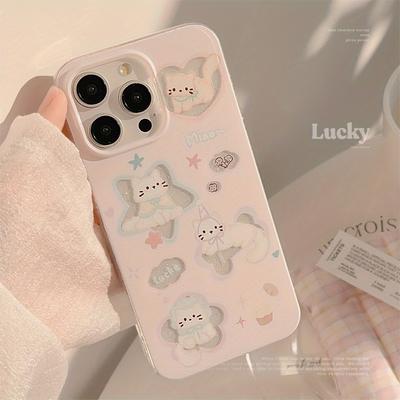 Корейский Мультяшный Милый Кот Чехол Для Телефона Для iphone 16 15 14 13 12 11 Pro Max 16E X XR XS Max 7 8 Plus Кавайный Ударопрочный Задний Чехол