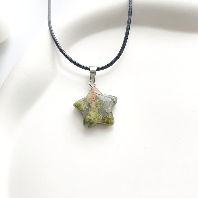 Trend Natural Stone Hexagon Crystal Rose Quartz Opal Star Pendant Necklace for Women Fluorite Lapis Bullet Pendulum Jewelry Gift