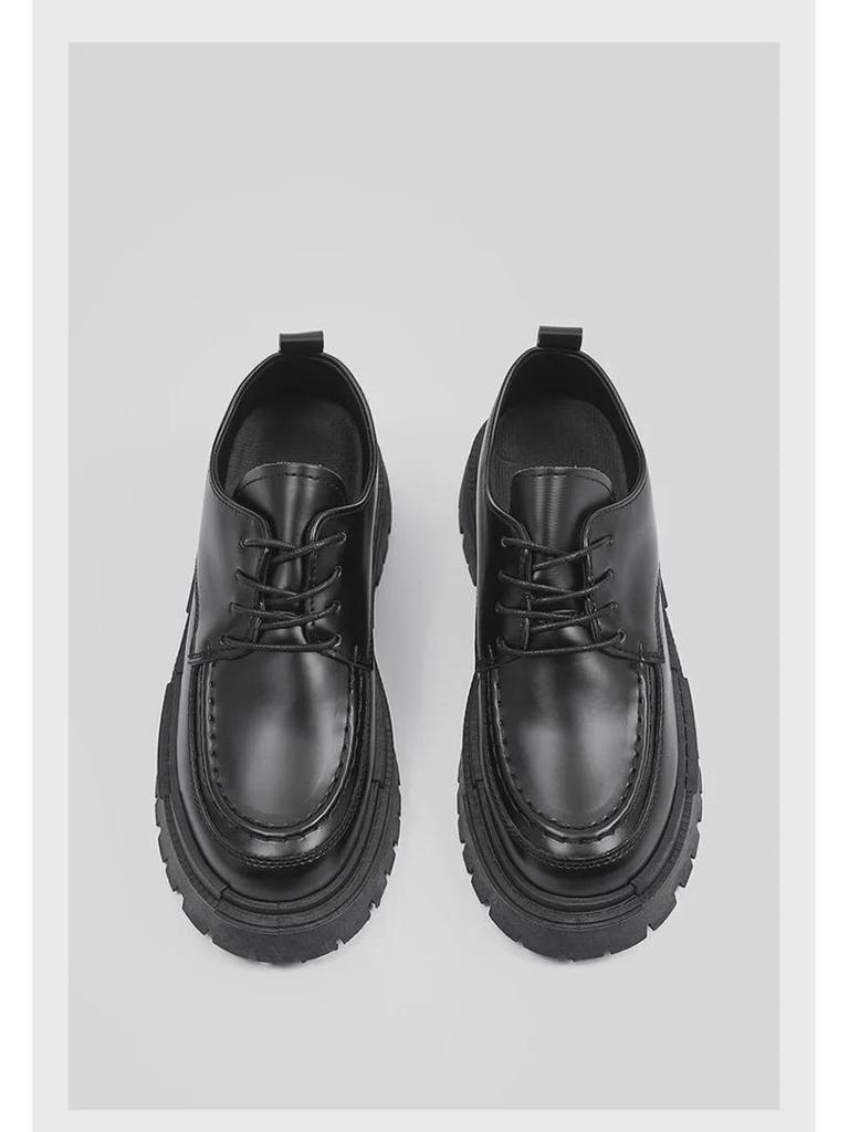 Мужские повседневные черные кожаные туфли - осенний британский стиль, толстая подошва, утонченный дизайн, модная обувь для колледжа