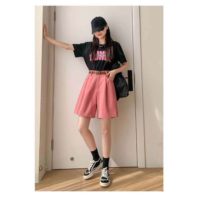 Stylish and Breathable Cotton-Linen Work Shorts for Women, Fashionable High Waist and Loose Fit Wide-Leg Pants