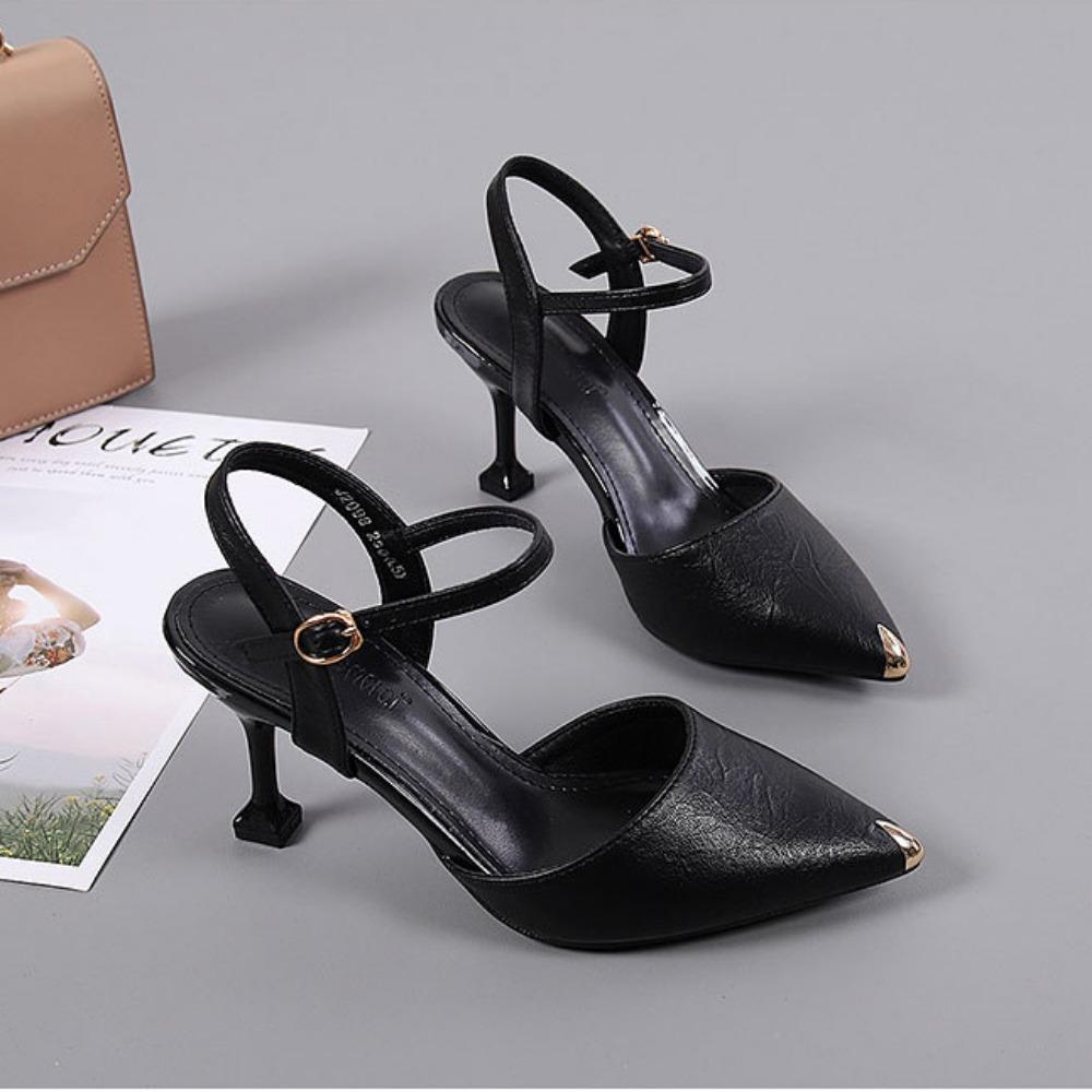 Роскошные босоножки женские на каблуках сексуальные черные босоножки с пряжкой новые летние модные универсальные профессиональные женские туфли на среднем высоком каблуке