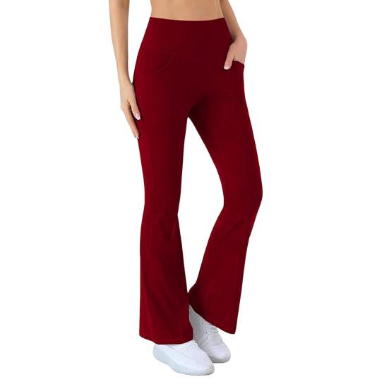 Женские расклешенные штаны для йоги, леггинсы с высокой талией и карманами для тренировок, эластичные брюки-клеш для офисных тренировок