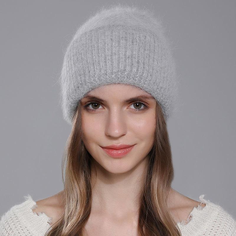 Зимняя теплая шапка из ангорской кроличьей шерсти, женские вязаные шерстяные универсальные шапки для защиты ушей