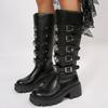 New British Style Platform High Boots Winter Round Scalp Buckle Women'S Block Heel Knight Boots
