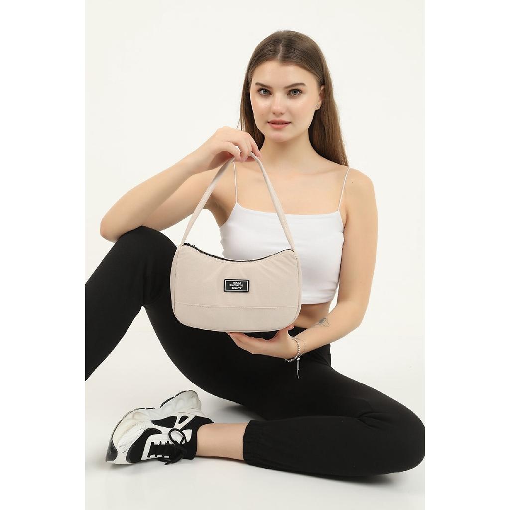 Black U11 Single Zipper Compartment Daily Sports Baguette Canvas Fabric Women's Hand And Shoulder Bag B:16E: 26