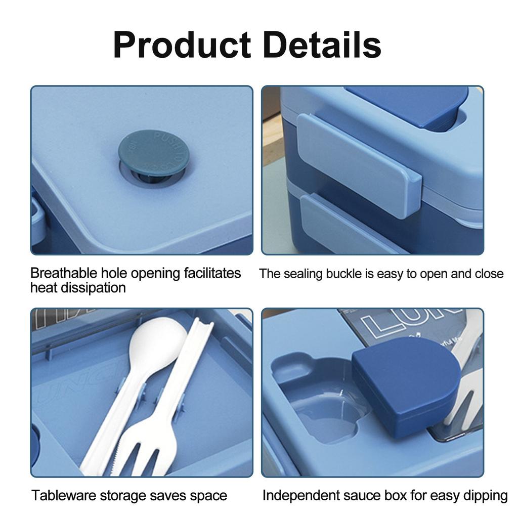 Double-layer Student Lunch Box With Seasoning Box  Worker Microwave Heating Lunch Box Student Special Compartment Lunch Box