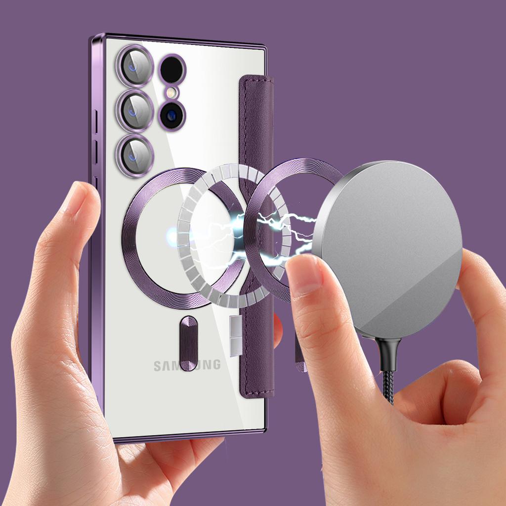 Samsung S25FE Гальванизированный Золотой Щит Магнитный Кожаный Чехол Чехол для Мобильного Телефона A56 Полная Защита Чехол-книжка Защитный Чехол