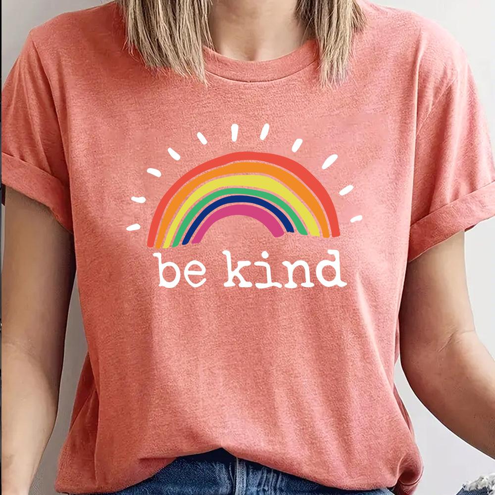 БУДЬ ДОБР Хлопковая футболка с коротким рукавом и круглым вырезом Женская с 2D-принтом Топы