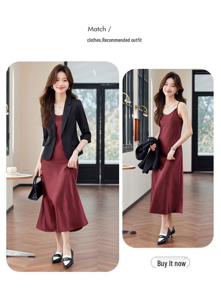 Женский зеленый летний блейзер с рукавом средней длины - 2024 Маленький повседневный жакет