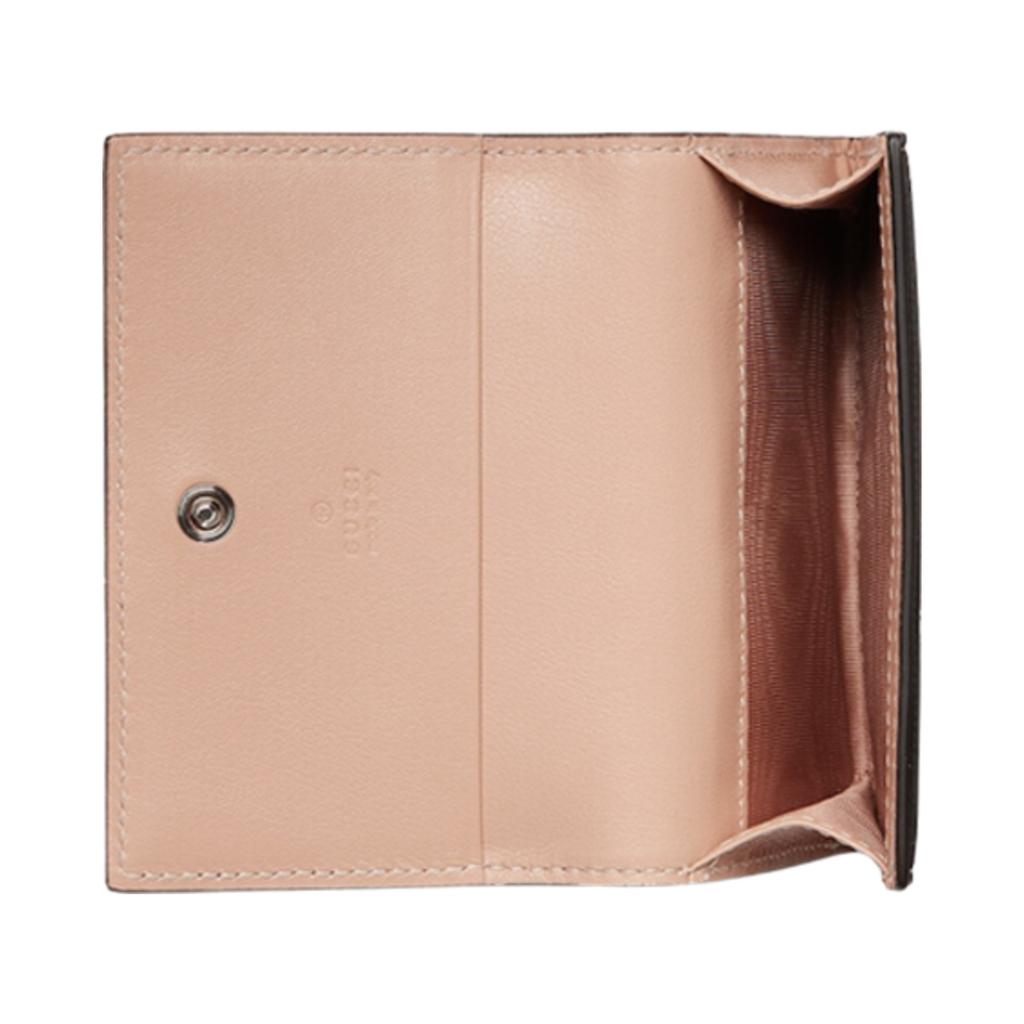 Gucci GG Marmont Logo Print Snap Closure Canvas And Leather Trim Card Holder Wallet Women wallet Beige Ebony 790067-AADQE-5741