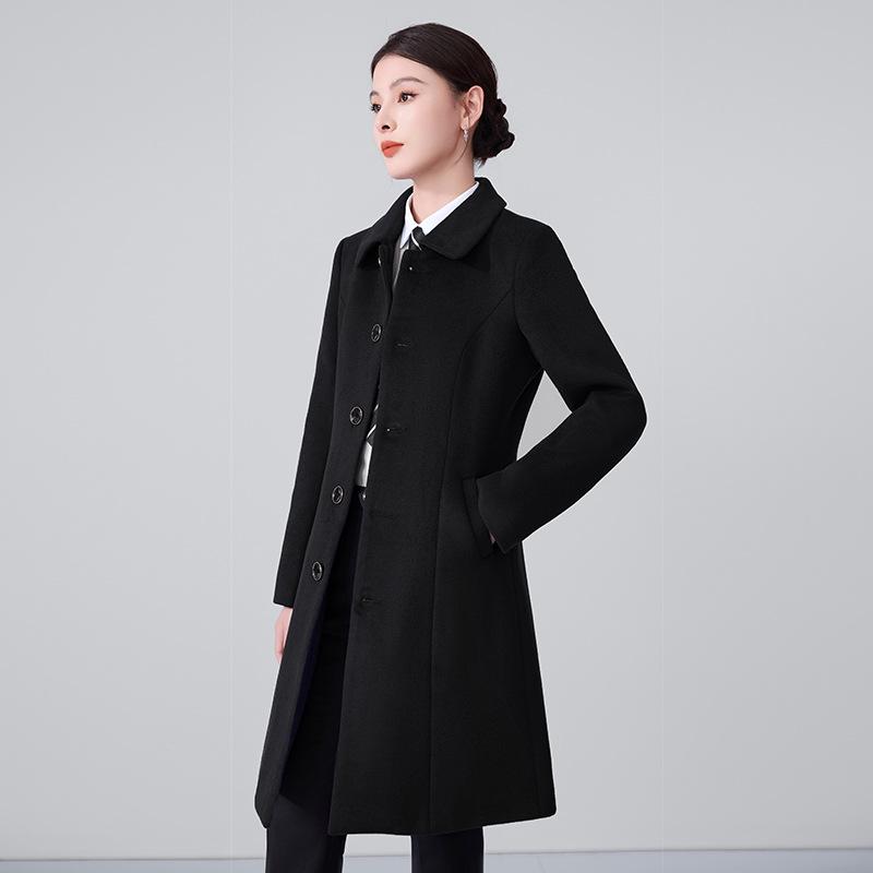 Women's Mid-Length Woolen Coat with Cotton Padding - Unisex Workwear for Autumn and Winter