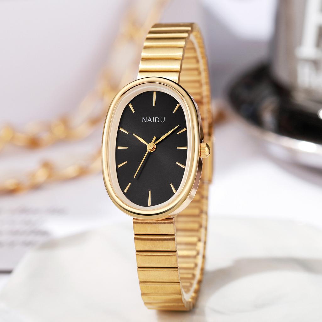 Women Quartz Oval Watch Stainless Steel Bamboo Strap Girl Student Leisure Wristwatch