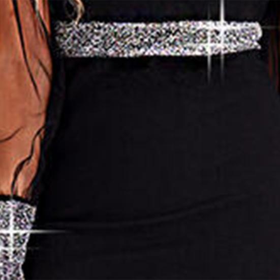 Женские нижние юбки размера плюс, платье миди с v-образным вырезом, прозрачные рукава, поясная строчка, сплошное цветное вечернее платье с блестками для клуба